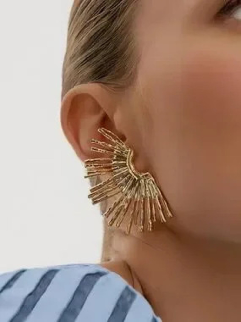 Sunburst Textured Gold Statement Earrings